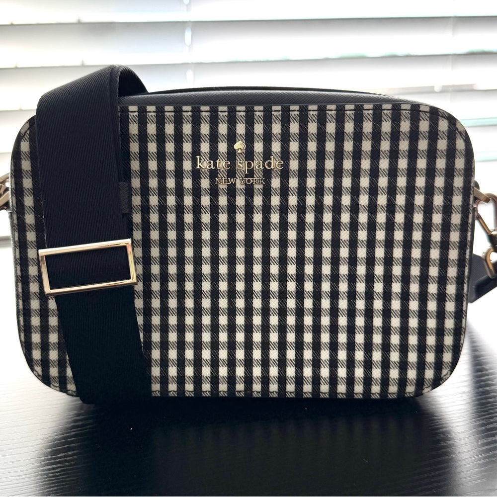 NEW Kate Spade Gingham Black and White Madison Crossbody Camera Bag